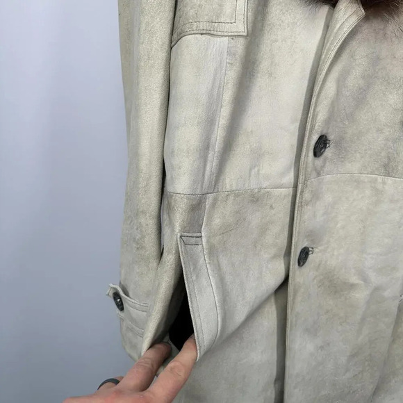 Vintage Cream Suede Fur 1970s Winter Coat Large - Picture 4 of 10